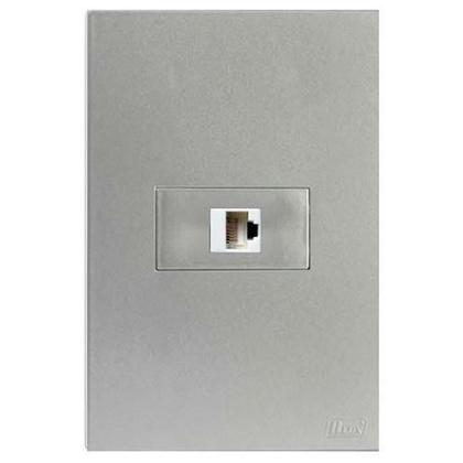Imagem de Cj Rj45 Cat6 (Internet) Hor. 4X2 - Recta Prata Satin Fosco