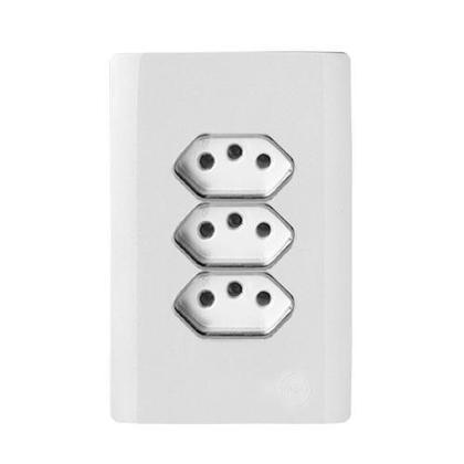 Imagem de Cj Tomada Tripla 20A 4X2 - Novara Branco / Cromado