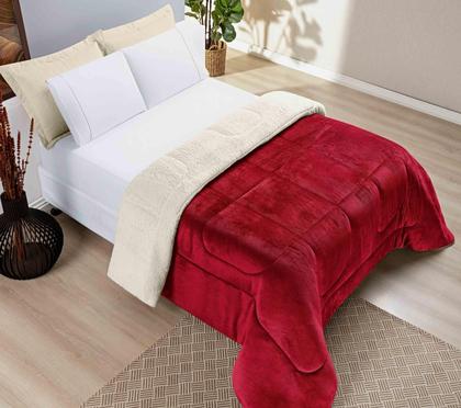 Imagem de Coberdrom Casal Sherpa e Manta Flannel Toque de Carneiro Vermelho