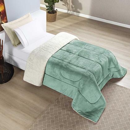 Imagem de Coberdrom Diamond Solteiro Sherpa Com Manta Flannel 01 Peça - Verde Alecrim - 100% Poliéster