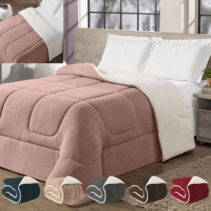 Imagem de Coberdrom Edredon Lã Carneiro Sherpa e Mantinha Soft Coberta Casal Queen