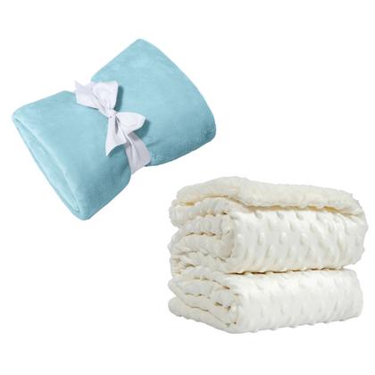 Imagem de Coberta Manta Comfy Antialergico Azul e Pipoquinha Branco