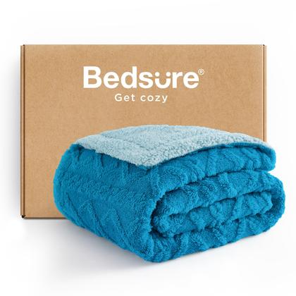Imagem de Cobertor Bedsure Sherpa Fleece Twin Size para cama Horizon Blue