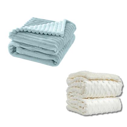 Imagem de Cobertor Kit 2pçs Bebê Wave Berço Azul e Pipoquinha Branco