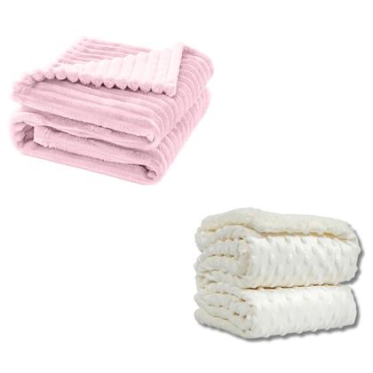 Imagem de Cobertor Kit 2pçs Bebê Wave Berço Rosa e Pipoquinha Branco
