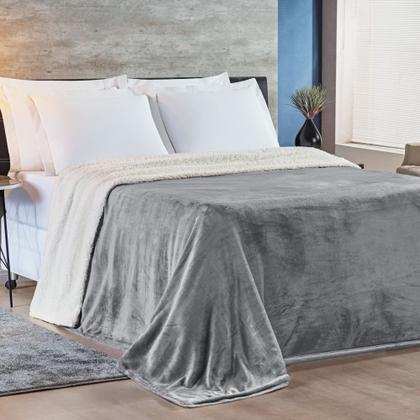 Imagem de Cobertor Queen Alaska Dupla Face Sherpa/Mantinha - Cinza - Flanel 100% Poliester