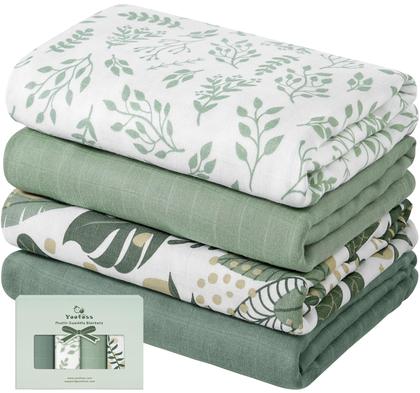 Imagem de Cobertores Swaddle Blankets Yoofoss Muslin, pacote com 4, 120 x 120 cm, para bebês