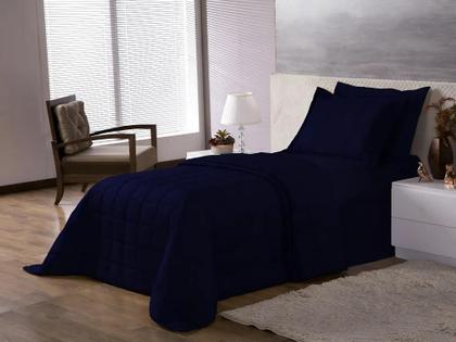 Imagem de Cobre Leito Colcha Basic Solteiro 2 Peças Azul-Marinho