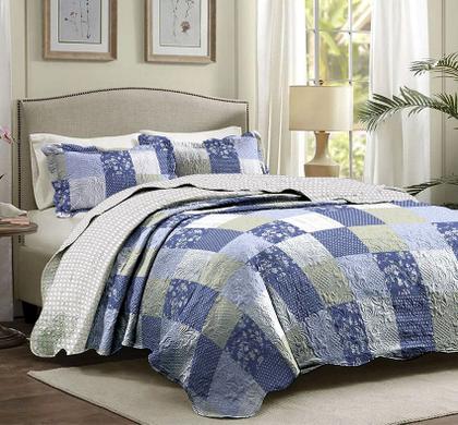 Imagem de Cobre Leito Colcha Casal Patchwork Bouti Dupla Face Ultrasonic 03 Peças Nobles