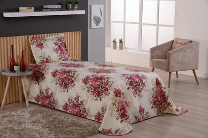 Imagem de Cobre Leito Estampado Cama Solteiro Viena Flores 2 Peças