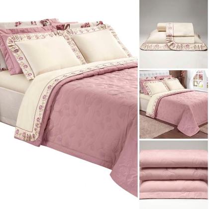 Imagem de cobre leito queen  yasmin 07 peças 260cm x 240cm  bordado com porta travesseiros