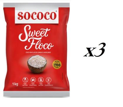 Imagem de Coco Ralado Sococo Sweet Floco úmido e adoçado- Kit 3 kilos