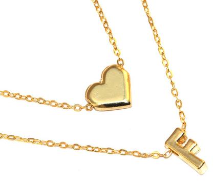 Imagem de Colar Cordão Duplo Minha Inicial F Coração Folheado Ouro 18k