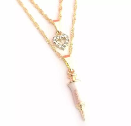 Imagem de Colar Cordão Duplo Seringa Enfermagem Folheado