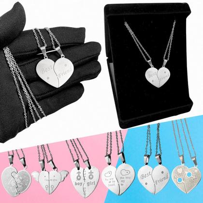 Imagem de Colar Corrente Duplo Coração 2 Metade Pingente Amizade Casal
