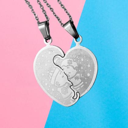 Imagem de Colar Corrente Duplo Coração 2 Metade Pingente Amizade Casal