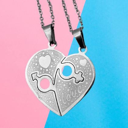 Imagem de Colar Corrente Duplo Coração 2 Metade Pingente Amizade Casal