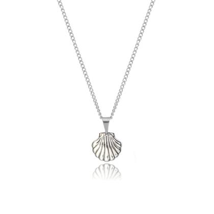 Imagem de colar corrente feminino em aço inox antialérgico mini concha do mar prata 45cm 60cm para adulto