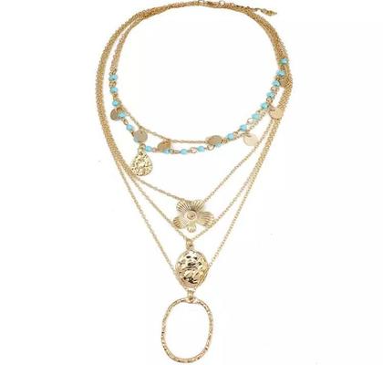 Imagem de Colar Dourado Multicamadas Delicado Pingente Flor ul Gota