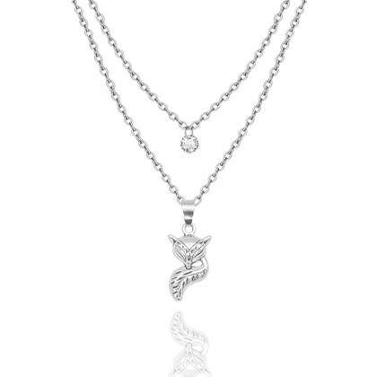 Imagem de Colar Duplo feminino animal Wicca raposa corrente fino com ponto de luz não escurece