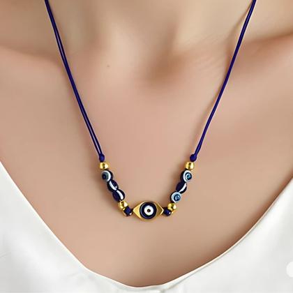 Imagem de Colar Olho Grego Azul Amuleto Proteção Estilo Inox Amuleto Dourado Atração Positiva