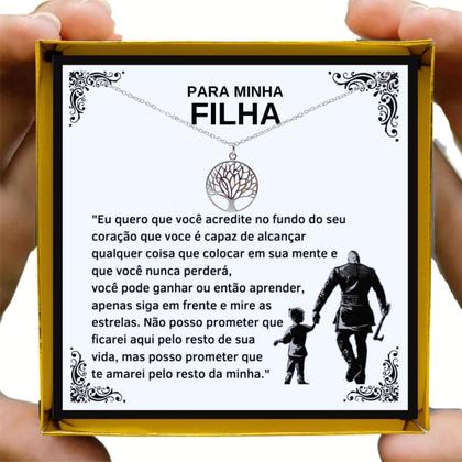 Imagem de Colar Ouro Presente Aniversário Filha Pingente Árvore Vida Pai Viking + Dedicatória