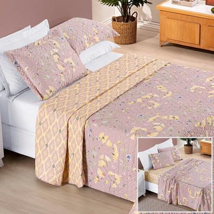 Imagem de Colcha + Jogo de Cama Bouti Estampado Casal 07 Peças 100% Poliéster - Lavanda