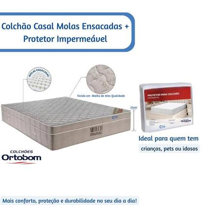 Imagem de Colchão Casal Ortobom Airtech Spring Pocket 138x188x25  Acompanha Protetor Impermeável, Conforto e Proteção em Dobro