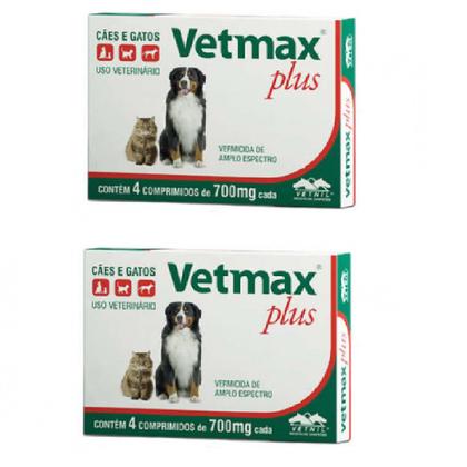 Imagem de Combo 2 unidades Vetmax Plus 700mg 4 comprimidos Vermífugo Cães e Gatos - Vetnil