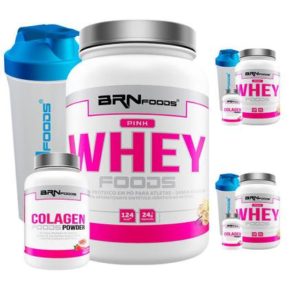 Imagem de COMBO AMIGAS: 3x Pink Whey c/ Colágeno 900g + 3x Pink Colágeno 200g + 3x Coqueteleira - BRN FOODS waywey