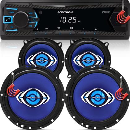Imagem de Combo Kit Auto Radio Som Aparelho Automotivo Usb Bluetooth Positron + 4 Falantes Portas - 6" + 5"