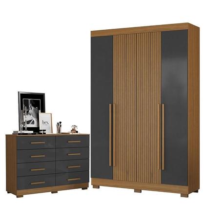 Imagem de Cômoda 2014148 e Guarda Roupa Solteiro 2030240 Atacama Grafite - Aramóveis