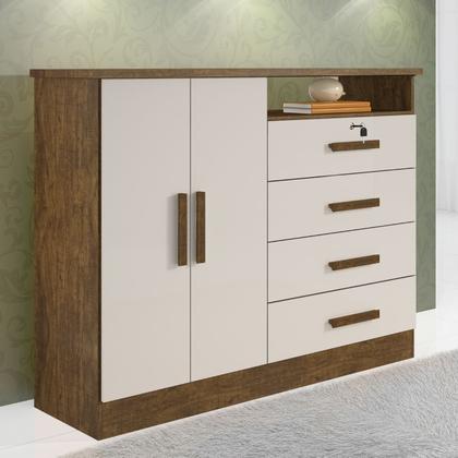 Cômoda com Chave 4 Gavetas e Sapateira New Athos D'Doro Ypê/Off