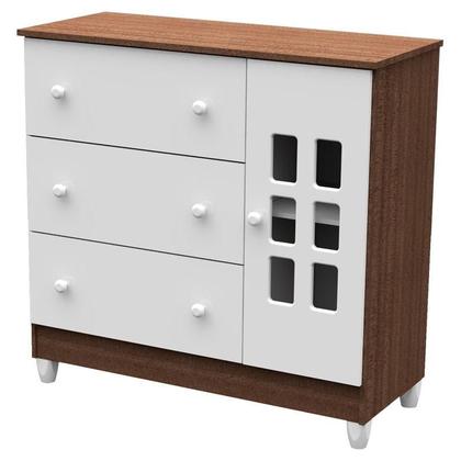 Imagem de Cômoda Infantil com Porta Mariah Branco Acetinado Amadeirado - Carolina