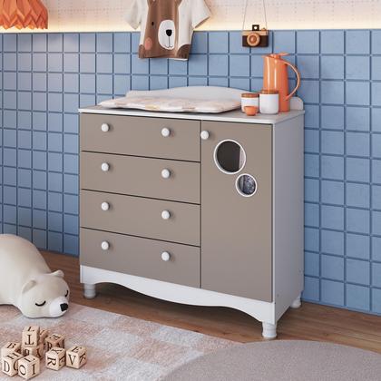 Imagem de Cômoda Infantil Organizadora 4 Gavetas Grande e 1 Porta com Prateleira e Trocador para Quarto de Bebê