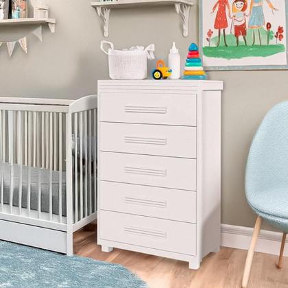 Imagem de Cômoda Para Quarto Infantil 5 Gavetas Grande Branco