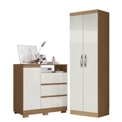 Imagem de Cômoda Sapateira 2014143 e Armário Multiuso New 2000192 Atacama Off White - Aramóveis