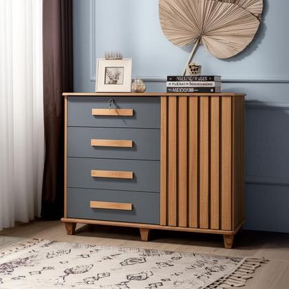 Imagem de Cômoda Sapateira Grécia Com Chave 1 Porta Ripado Flex - 4 Cores