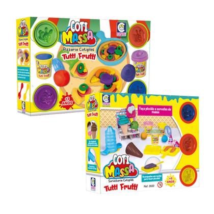 Imagem de COMP Kit 2 Massinhas de Modelar Tutti Frutti com Acessórios e Moldes: Pizzaria + Sorveteria