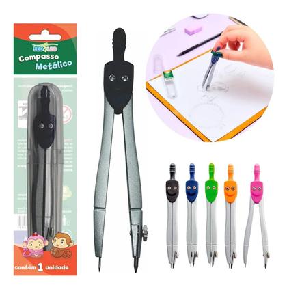 Imagem de Compasso Escolar Metal Unidade Leo e Leo Sortido 3 Cores