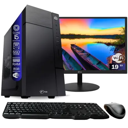 Imagem de Computador Completo TOB Intel Core i5 com rede sem fio SSD 120GB Memória 8GB Windows 10 Pro Trial, Teclado e Mouse, Monitor 19" Desktop