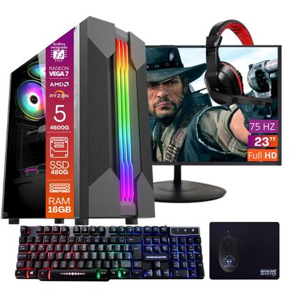 Imagem de Computador PC Gamer Completo TOB Ryzen 5 SSD 480GB 16GB Windows 10 Pro Trial, Teclado/Mouse, Mouse Pad, Headset, Monitor 23"