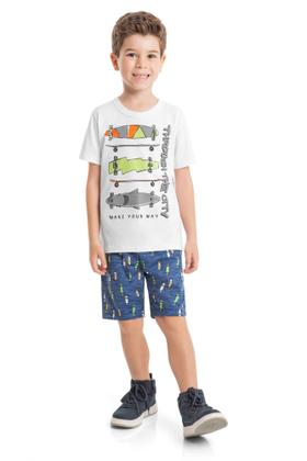 Imagem de Conj. Camiseta em meia malha e bermuda em moletom sem felpa - verde/cinza - Tam.10.