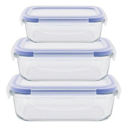 Imagem de Conjunto 03 Potes Herméticos Retangular de Vidro Ref:vh4053 VISTA HOME