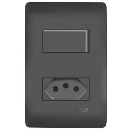 Imagem de Conjunto 1 Interruptor Simples e 1 Tomada 2P+T 10 Amperes Distanciados Habitat Black - 4061 - FAME