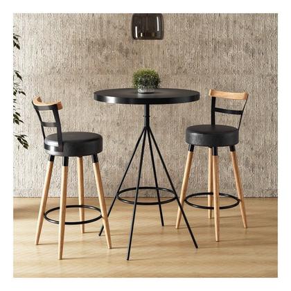 Imagem de Conjunto 1 Mesa Bistrô Tampo Madeira Maciça Redondo 2 Banquetas Moscou