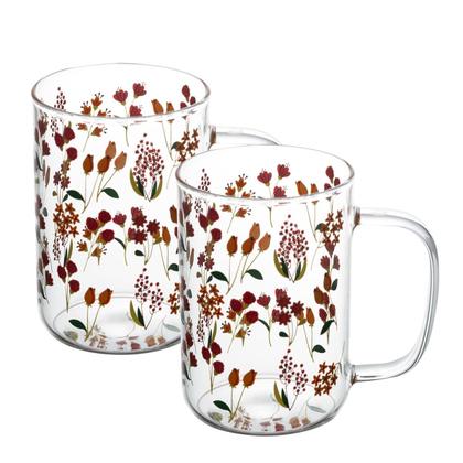 Imagem de Conjunto 2 Canecas de Vidro Borossilicato Flores 280ml - Wolff