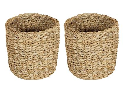 Imagem de Conjunto 2 Cestos Redondos Cachepots Organizadores Em Fibra Natural Trançados