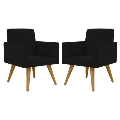 Imagem de Conjunto 2 Poltronas Para Sala Decorativa Nina Pés Palito Suede Preto Arapol