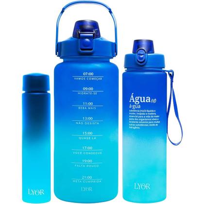 Imagem de Conjunto 3 Garrafas Squeeze de Policarbonato Degradê Azul Lyor
